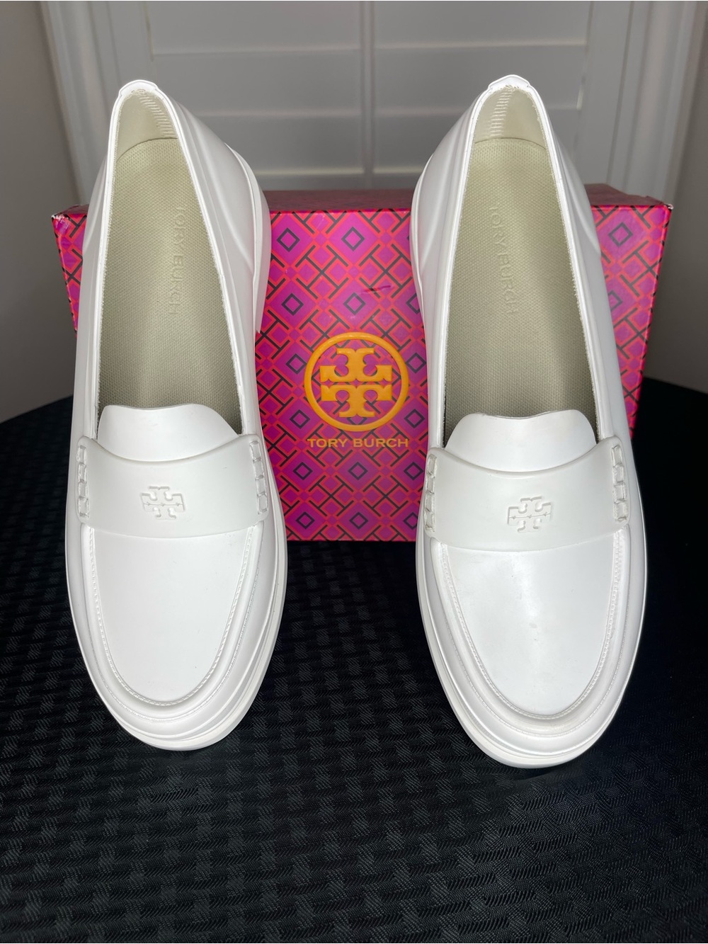NWB Tory Burch White Rubber Loafer Style with Logo Accent
